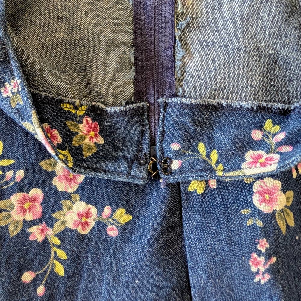 Cottagecore Floral Denim Midi Skirt Handmade Vintage Style Blue Prairie Skirt - Picture 5 of 9